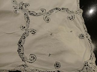 Vintage Large White Tablecloth Lace And Embroidered Detail 77 " X 62 "