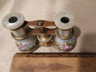 Antique French Enameled w/MOP Opera Glasses,  Sevres Ornate Elegant Figural - NoRes 10