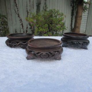 3 No.  Antique & Vintage Chinese Carved Hardwood Stands For Bowl / Vase