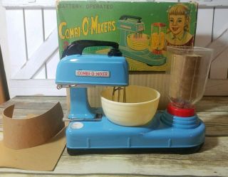 Vintage 1950s Japan Exelo Battery Op Tin Toy Kitchen Combi - O - Mixer Blender W Box