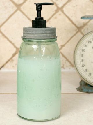 Primitive/cottage/country Quart Mason Jar Soap Dispenser Black W/ Barn Roof Lid