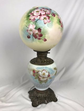Antique Glass Globe Hurricane Lantern Updated Table Lamp Floral