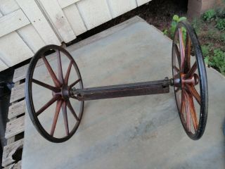 Vintage Wooden Cart Wagon Wheels And Spring - Loaded Axle