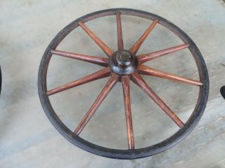 Vintage wooden cart wagon wheels and spring - loaded axle 3