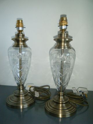 Pair Large Brass And Glass Table Lamps