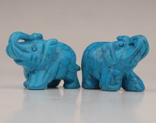 2 China Hand - Carved Artificial Turquoise Stone Elephant Statue