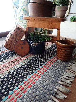 Primitive Country Vintage Antique Hand Woven Rug 56 " X 23 "