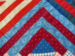 Vintage 19th Century SPECIAL Cotton Fabrics LOG CABIN Straight Furrows Quilt TOP 5