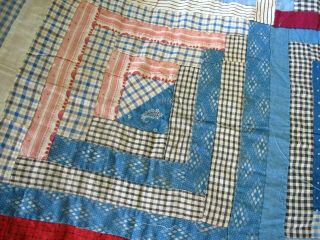 Vintage 19th Century SPECIAL Cotton Fabrics LOG CABIN Straight Furrows Quilt TOP 7