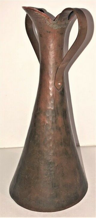 Antique Arts Crafts Mission Heavy Hammered Copper Pitcher Vase Russian Hallmark