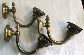 Set Of 3 Antique Brass Wall Mounted Lamps Lights Early 1900 