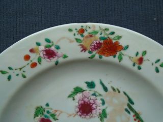An antique Chinese 18th.  century export F.  R.  ' rooster ' Dish,  H.  L.  & rim frits. 4
