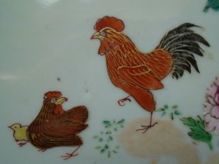 An antique Chinese 18th.  century export F.  R.  ' rooster ' Dish,  H.  L.  & rim frits. 7