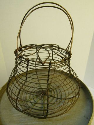 Vintage Farmhouse Metal Wire Collapsible Top Egg Basket