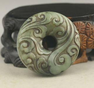 China Old Natural Hetian Jade Hand - Carved Double Dragons Pendant