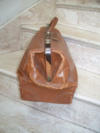 Antique Vintage Natural Brown Leather Medical Doctor Bag Steampunk Travel Tote 4