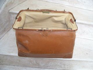 Antique Vintage Natural Brown Leather Medical Doctor Bag Steampunk Travel Tote 8