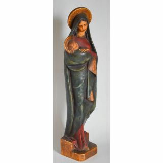 Hand Painted Plaster Art Deco Period Statue Maria & Child Jesus,  Ca.  1930