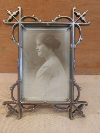 Antique Fine Quality Nickel Plated Arts & Crafts Photo Frame,  Bevelled Glass.