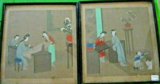 Pair Vintage Chinese Or Japanese Art Paintings On Silk -
