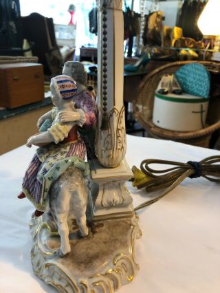 Antique Signed DRESDEN Germany PORCELAIN HAND PAINTED FIGURAL LAMP 4