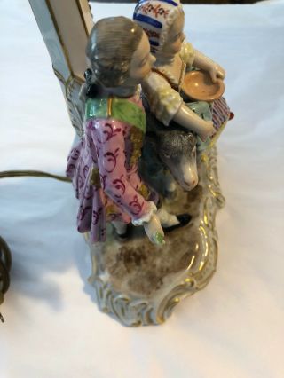 Antique Signed DRESDEN Germany PORCELAIN HAND PAINTED FIGURAL LAMP 7