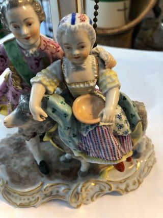 Antique Signed DRESDEN Germany PORCELAIN HAND PAINTED FIGURAL LAMP 8