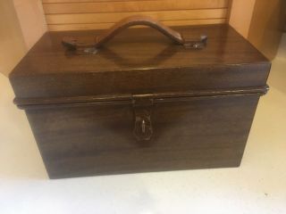 Vtg Wood Grain Industrial Steel Storage Chest Trunk Heavy Duty Metal Lock Box