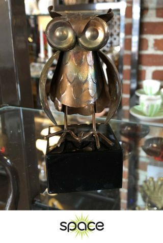 Small Vintage Brutalist Mid - Century Metal Owl Sculpture Figure Mcm Seventies