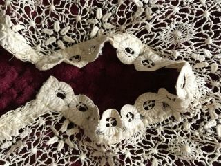 Gorgeous Handmade XIX C.  Large LACE COLLAR - Embroidery on tulle - width 9.  5 