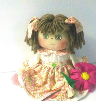 Hm Primitive Raggedy Ann Doll " Bethany " Floral Calico W/ Handmade Flower
