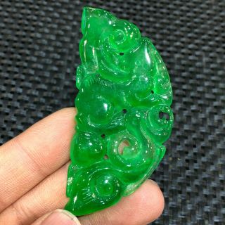 Chinese Rare Natural Green Jadeite Jade Handwork Collectible Rabbit Ruyi Pendant