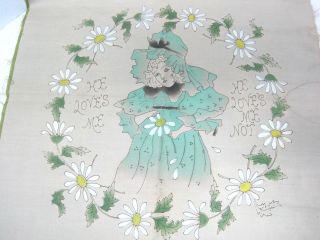 Victorian Embroidery Panel Pillow Hand Painted Daisy He Loves Me - Not T47