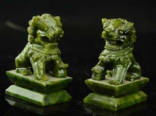 Rare A Pair 100 China Natural Jade Hand - Carved Statues Of Pixiu Dragon B01