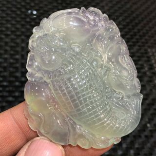 Rare Collectible Natural Ice Jadeite Jade Handwork Dragon Fish Chinese Pendant