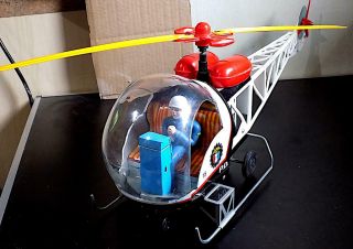 Vintage Tinplate,  Plastic Friction Highway Patrol Helicopter,  T.  N. ,  Japan VGiB 3