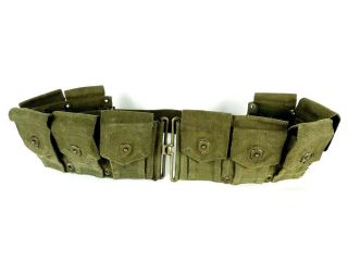Vintage Dark Army Green Canvas Multi - Pockets Military Belt [39 " Max Length] Vtg