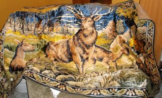 Vintage Plush Velvet Wall Hanging Tapestry Stag Deer - 49 " H X 71 " W