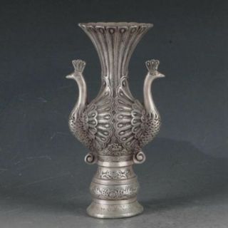 Chinese Rare Silvering Copper Peacock Vase Made By The Royal