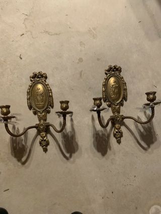 Vintage Gold Candle Sconces A Pair Very Heavy Glass Prisms