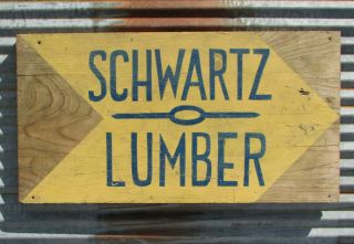 Schwartz Lumber Arrow Wooden Road Sign Vintage Saw Mill Farm Old Amish Store