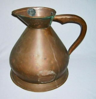 Antique Hand Crafted Solid Copper 2 Gal " E♕r " Ale Measure Jug (lcc) England