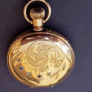 1893 Elgin Pocket Watch 6s 7j Gf Hunter Case W/ Dia & Gems Dial Project