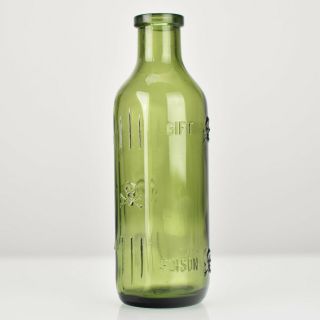 ☠ Antique Green Glass Poison Bottle Jar Skull Crossbones Apothecary Chemist No.  4 2