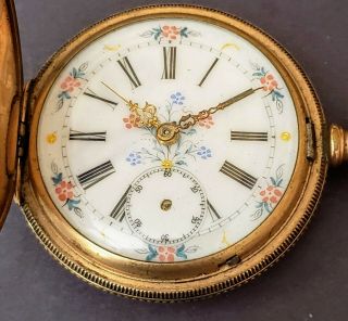 Antique Pocket Watch Hand Painted Enamel Dial Does Not Run