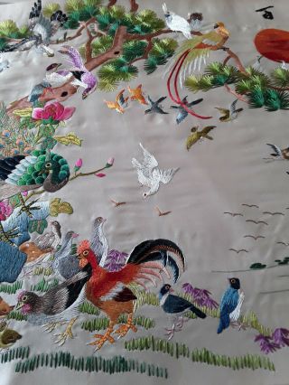 Vintage Japanese Silk Embroidery Picture Peacock birds ducks Chickens 22 