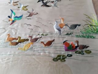 Vintage Japanese Silk Embroidery Picture Peacock birds ducks Chickens 22 