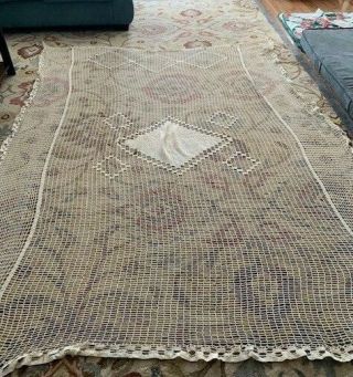 Vintage Hand - Crocheted Twin/full Bedspread In Ecru