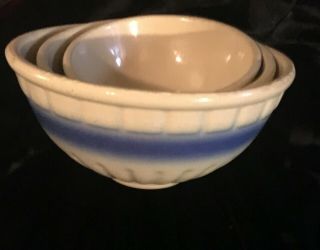 Primitive Athens Tx Pottery Blue Band Nesting Bowls Art Pottery