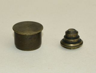 Old Objective Lens For Early Brass Microscope In Cannister,  May Suit Culpeper.